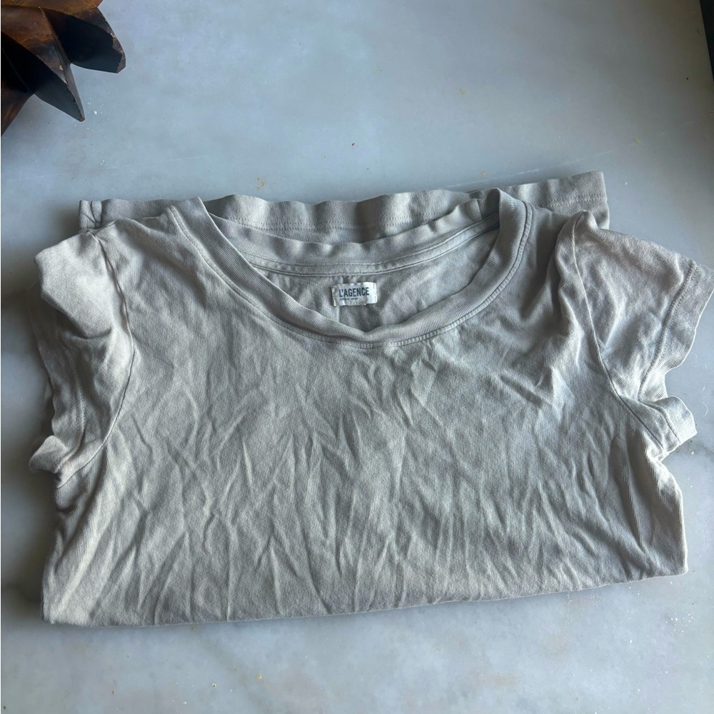L'Agence Women's Cream and White T-shirt size S